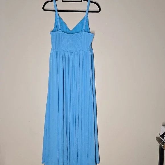 NWT Torrid Mesh Spaghetti Strap Ruched Bust Maxi Dress Blue Size 12 Large Flowy - Picture 6 of 7